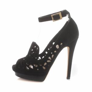 JIMMY CHOO パンプス オープントゥ ストラップ ハイヒール スエード 35.5 22.5cm 黒 ブラック
