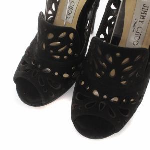 JIMMY CHOO パンプス オープントゥ ストラップ ハイヒール スエード 35.5 22.5cm 黒 ブラック