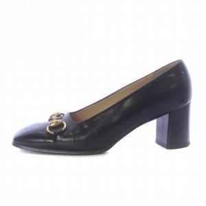 GUCCI パンプス スクエアトゥ チャンキーヒール パテントレザー ホースビット 35.5 22.5cm 黒 ブラック 2312