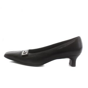 Salvatore Ferragamo パンプス スクエアトゥ ガンチーニ シルバー金具 レザー 7 24.5?p 黒 ブラック