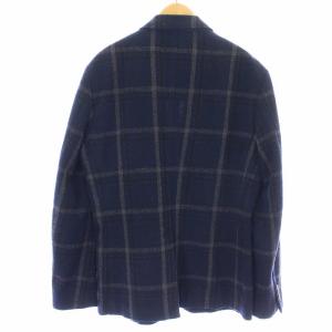 EDIFICE ブークレタータン チェック 2B ジャケット テーラード ウール 背抜き 48 M 紺 ネイビー 4010300100830