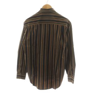 LANVIN 長袖シャツ ストライプ 薄手 ロゴ刺繍 M 黒 ブラック オレンジ GY18