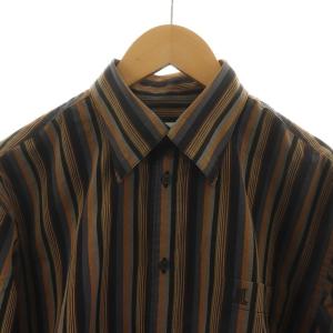 LANVIN 長袖シャツ ストライプ 薄手 ロゴ刺繍 M 黒 ブラック オレンジ GY18