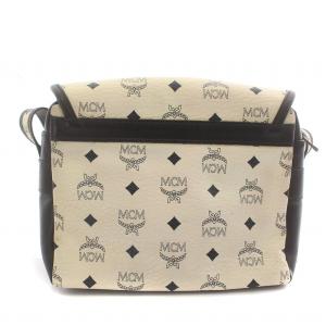 MCM ショルダーバッグ ヴィセトス柄 ベルト ゴールド金具 レザー 白 ホワイト 黒 ブラック