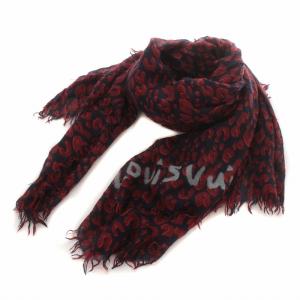 LOUIS VUITTON M72215 エトール ストール レオパード柄 ロゴ カシミヤ シルク混 レッド