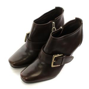 Sergio Rossi ブーティ ブーツ スクエアトゥ ヒール ベルト レザー 37.5 24.5?p 茶 ブラウン