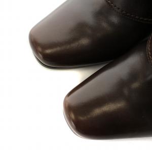 Sergio Rossi ブーティ ブーツ スクエアトゥ ヒール ベルト レザー 37.5 24.5?p 茶 ブラウン