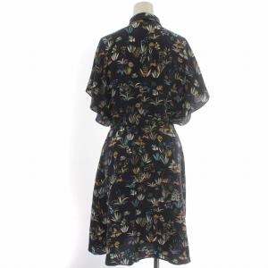 TORY BURCH ワンピース 半袖 ひざ丈 総柄 絹 シルク 0 XS 紺 ネイビー
