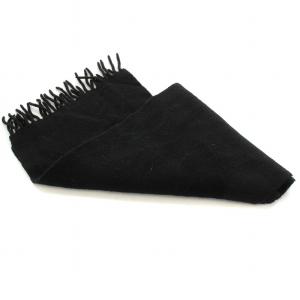 GIORGIO ARMANI マフラー ウール フリンジ ロゴ刺繍 黒 ブラック