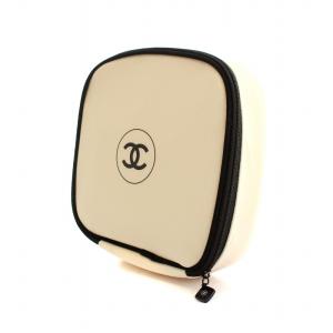 CHANEL ノベルティ コスメポーチ 化粧ポーチ 小物入れ スクエア ロゴ コットン ベージュ 黒 ブラック