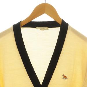 Maison Kitsuné ニットカーディガン 長袖 ロゴ刺繍 キツネ S アイボリー 黒 ブラック KMK-0402-A GY30