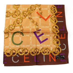 CELINE スカーフ ロゴ 鎖柄 総柄 茶 ブラウン マルチカラー