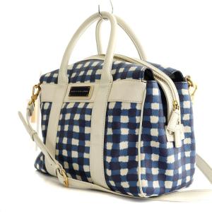 MARC by MARC JACOBS ミニボストンバッグ ハンド ショルダー 2WAY チェック柄 PVC 青 ブルー 白 ホワイト