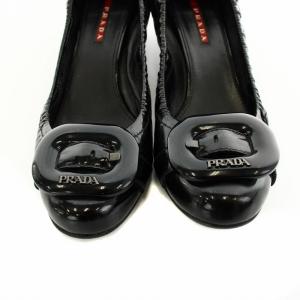 PRADA パンプス バレエシューズ エナメル ラウンドトゥ チャンキーヒール バックルデザイン ギャザー 36 1/2 36.5 23.5