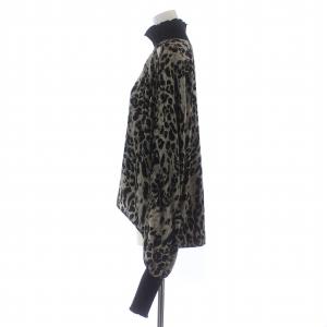 MIHARA YASUHIRO アームカットアウト トップス リブニット カットソー ブラウス 異素材 切替 長袖 ハイネック レオパード ヒョウ柄 ラグランスリーブ