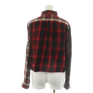 DIESEL 長袖シャツ ステンカラー 切替 チェック柄 ワッペン XS 赤 レッド 黒 ブラック GY18