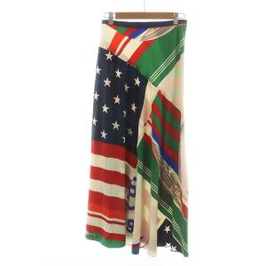 POLO RALPH LAUREN ロングスカート CP-93 ウエストゴム 国旗 フレア 絹 シルク 2 M マルチカラー GY18