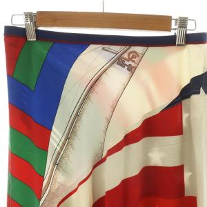 POLO RALPH LAUREN ロングスカート CP-93 ウエストゴム 国旗 フレア 絹 シルク 2 M マルチカラー GY18
