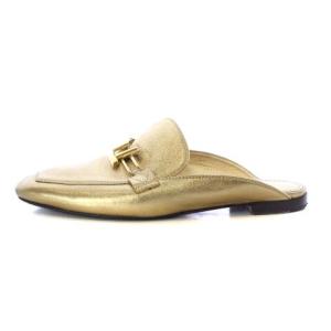 ミュール サンダル レザー フラット ツイスト ロゴ ゴールド金具 37.5 23.5cm ゴールド色