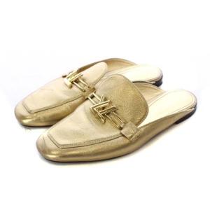 LOUIS VUITTON ミュール サンダル レザー フラット ツイスト ロゴ ゴールド金具 37.5 23.5cm ゴールド色