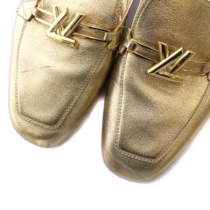 LOUIS VUITTON ミュール サンダル レザー フラット ツイスト ロゴ ゴールド金具 37.5 23.5cm ゴールド色