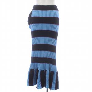 KENZO Memento 3 メメント リブ ニット マーメイド スカート ボーダー フリル マキシ ロング S 黒 ブラック 水色