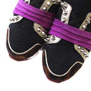 Christian Louboutin スニーカー スエード 厚底 ラメ スタッド 38.5 25.5cm 黒 ブラック 紫 パープル