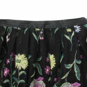 GRACE CONTINENTAL フラワー 刺繍 チュール スカート フレア ミモレ ロング 花柄 タック ギャザー 38 黒