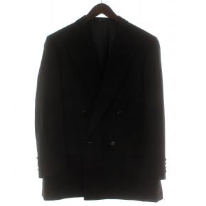 Aquascutum セットアップ 上下 スーツ テーラードジャケット ダブル スラックス パンツ 絹 シルク 96AB5 黒 ブラック