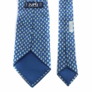 HERMES ネクタイ レギュラータイ 総柄 りんご 果物 絹 シルク 水色 スカイブルー