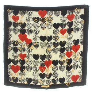 スカーフ ガンチーニ ハート柄 ロゴ 絹 シルク 黒 ブラック アイボリー
