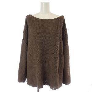 サマー ボートネック プルオーバー ニット 長袖 麻 リネン混 ドロップショルダー F 茶 ブラウン 20080500815010
