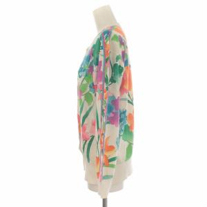 LEONARD ニット カーディガン 長袖 花柄 ノーカラー 金ボタン M 白 ホワイト マルチカラー