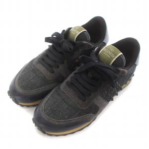 VALENTINO スニーカー シューズ ロックスタッズ デニム生地 スエード 38 25.0cm 紺 ネイビー