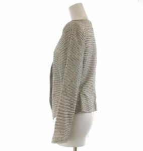 YVES SAINT LAURENT ノーカラージャケット 刺繍 36 S 黒 ブラック 白 ホワイト