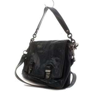 COACH ショルダーバッグ ハンド ワンショルダー プッシュロック開閉 チャーム リボン エナメル 紺 ネイビー 18720