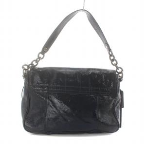 COACH ショルダーバッグ ハンド ワンショルダー プッシュロック開閉 チャーム リボン エナメル 紺 ネイビー 18720