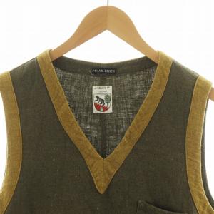 Frank Leder ベスト プルオーバー Vネック 麻 リネン M カーキ マスタード 0717062 GY18