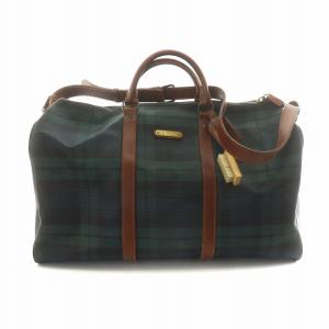 ボストンバッグ 旅行バッグ ショルダー 2WAY PVCレザー ブラックウォッチ チェック柄 ロゴ 緑 グリーン GY13