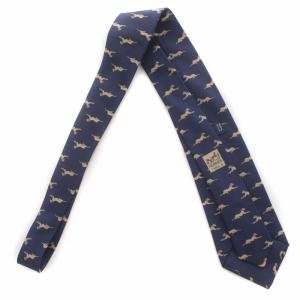 HERMES US ネクタイ レギュラータイ アニマル柄 ジャガー 絹 シルク 紺 ネイビー 7226