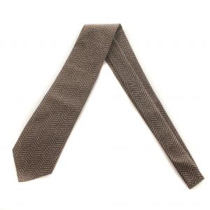 HERMES ネクタイ レギュラータイ 総柄 絹 シルク 茶 ブラウン 758776T