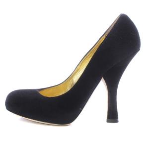 DOLCE&GABBANA パンプス アーモンドトゥ ハイヒール スエード レザー 37 24.0cm 黒 ブラック