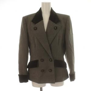 HERMES スーツ セットアップ テーラードジャケット ダブル 4B タイトスカート ウール M グレー