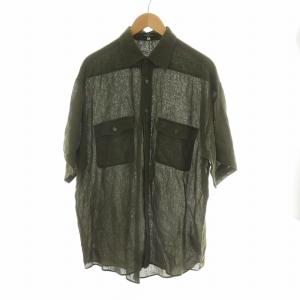 スポーツ 半袖シャツ カットソー ロゴ刺繍 麻 リネン 50 XL 緑 グリーン GY17