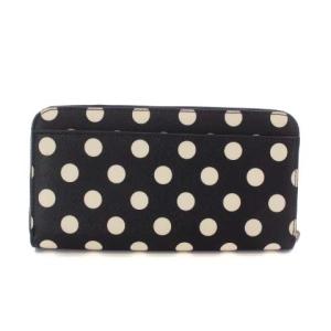 kate spade new york 長財布 レザー ラウンドファスナー 水玉 ドット 総柄 ロゴ 黒 ブラック 白 ホワイト WLR00098