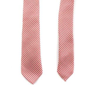 PRADA ネクタイ ナロータイ チェック 総柄 絹 シルク 赤 レッド 白 ホワイト GY17