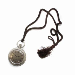 ヴィンテージ エルニクス 懐中時計 自動巻き アナログ 3針 デイト ヒモ付き シルバー色 0702-3010