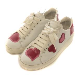 PRADA スニーカー ローカット ハート柄 レザー 35.5 22.5cm 白 ホワイト 赤 レッド 1E569H