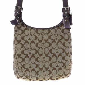 COACH ショルダーバッグ クラシック シグネチャー キャンバス レザー ロゴチャーム付き ベージュ 茶 ダークブラウン F12992