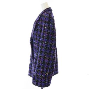 GIVENCHY ヴィンテージ ツイード ニット テーラードジャケット シングル ウール 3B チェック柄 金ボタン 総裏地 13 XL 紫